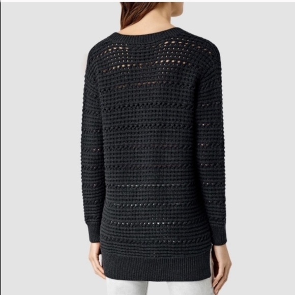 ALL SAINTS Lota V Neck Sweater Cable Knit Dark Blue XS - Picture 2 of 12